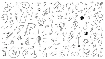 Hand Drawn Doodle Seamless Pattern with Arrows Lightbulbs and Crowns