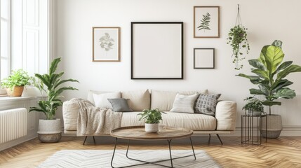 A light and airy living room with a neutral color palette.