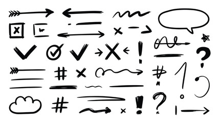 Hand Drawn Doodle Elements Collection of Arrows and Symbols