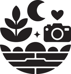 Crescent Moon with Camera Symbol

