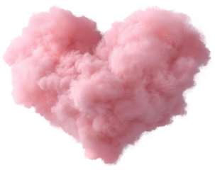 Heart-Shaped Pink Cloud with Soft Edges and Blush Gradient, Top-Down View, Isolated on Transparent Background