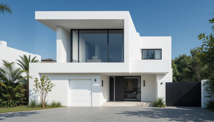 Fototapeta premium Modern White House Exterior Luxury Home Design Real Estate