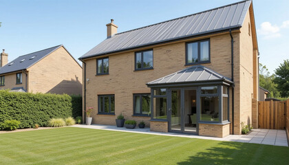 Modern Brick House  Garden  Conservatory  Luxury Home Exterior