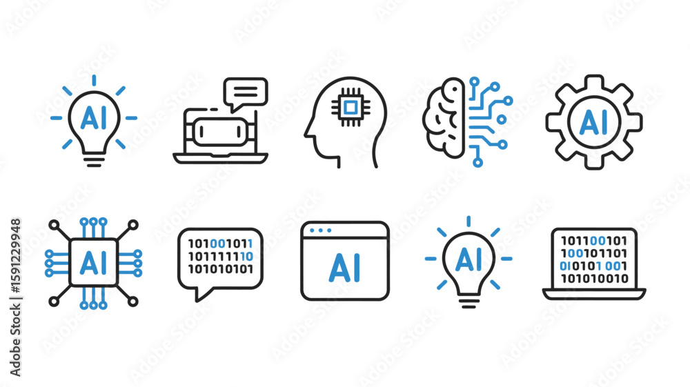 Fototapete Artificial Intelligence and Machine Learning Icons Representing Technology and Innovation