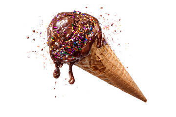 Fototapeta premium Melted chocolate ice cream cone explosion