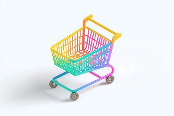 3D Colorful Shopping Cart Icon – Isometric View