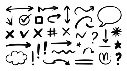 Hand Drawn Black Arrows and Symbols Seamless Pattern on White