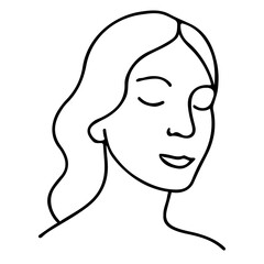 Beautiful vector illustration of a woman's face in profile, with a stylized outline of her head, hair, and lips