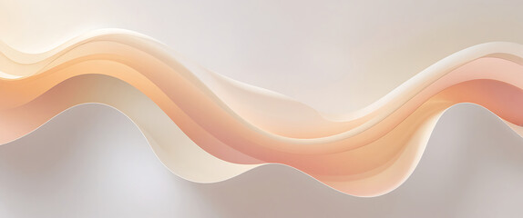 Obraz premium Elegant abstract background with soft pastel waves in peach and beige tones. Modern luxury wallpaper design with a clean, layered 3D paper effect and copy space for a presentation