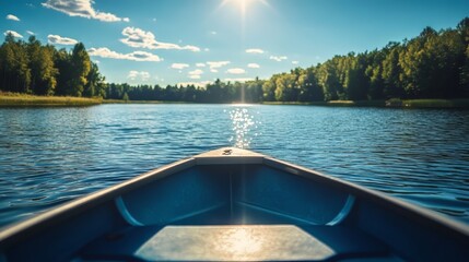 Low angle of a boat on a Minnesota lake on a sunny day