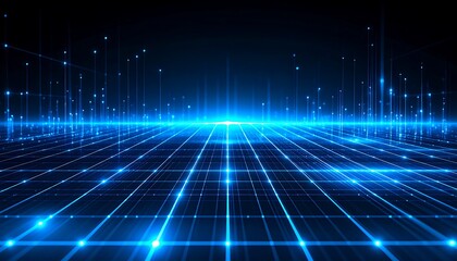 Abstract digital landscape with glowing blue lines and points