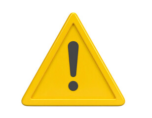 3D alert sign, attention mark, caution icon. Isolated yellow triangle with an exclama