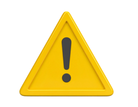 3D alert sign, attention mark, caution icon. Isolated yellow triangle with an exclama