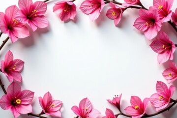 Fototapeta premium Bougainvillea frame mockup Delicate pink flowers, vibrant twigs, seamless design , mockup, backdrop