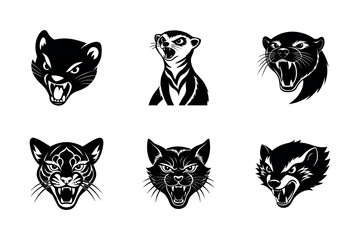 Animal Angry faces vector silhouette black and white 