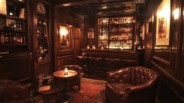 Dark, cozy bar interior