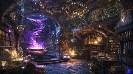 Dark, magical library