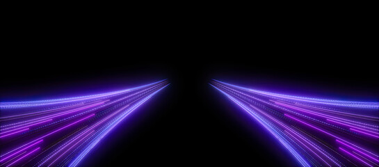 High speed purple line abstract technology background digital fiber hi tech concept. Speed light line blurred on dark background, Data fast transfer simulation.