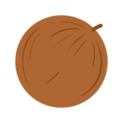 A simple, stylized illustration of a whole brown coconut with a small stem, depicted in a flat design style.
