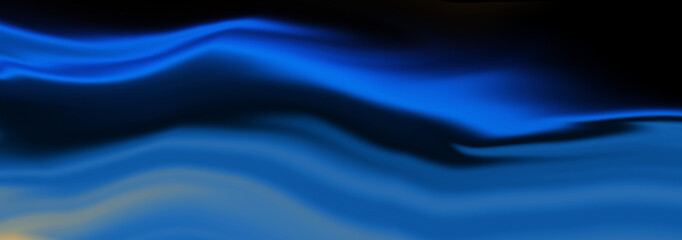 Abstract blue blurred texture background. Bright spring colors wave shape black background noisy wide banner header design.