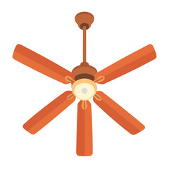 Classic brown ceiling fan with six orange-brown blades and an illuminated central light fixture.