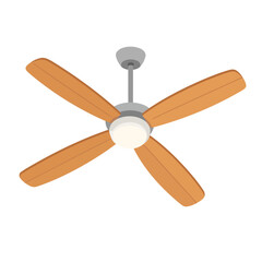Classic ceiling fan with four wooden blades and an integrated central light fixture.