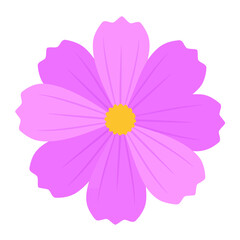 Stylized pink cosmos flower illustration with eight notched petals and a yellow center.