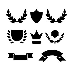 Vintage educational coat of arms set with university college and academy elements isolated vector illustration. Laurel wreaths, shields, ribbons illustration for awards,badges, and branding designs
