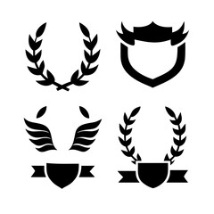Vintage educational coat of arms set with university college and academy elements isolated vector illustration. Laurel wreaths, shields, ribbons illustration for awards,badges, and branding designs
