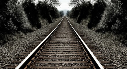 Fototapeta premium Long Dark Railroad Tracks Stretching to Infinity Perspective