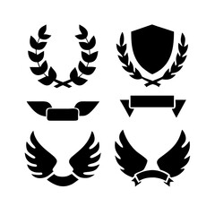 Obraz premium Laurel wreath, shield, wing, ribbon, and banners vector set. Laurel wreaths, shields, wings, ribbons illustration for awards, heraldry, logos, badges, and branding designs 