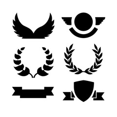 Laurel wreath, shield, wing, ribbon, and banners vector set. Laurel wreaths, shields, wings, ribbons illustration for awards, heraldry, logos, badges, and branding designs 