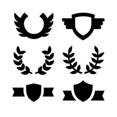 Laurel wreath, shield, wing, ribbon, and banners vector set. Laurel wreaths, shields, wings, ribbons illustration for awards, heraldry, logos, badges, and branding designs 