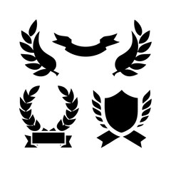 Laurel wreath, shield, wing, ribbon, and banners vector set. Laurel wreaths, shields, wings, ribbons illustration for awards, heraldry, logos, badges, and branding designs 