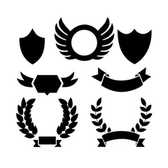 Obraz premium Laurel wreath, shield, wing, ribbon, and banners vector set. Laurel wreaths, shields, wings, ribbons illustration for awards, heraldry, logos, badges, and branding designs 