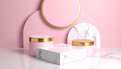 Pink and Gold Luxury Marble Product Stand, Limestone Background