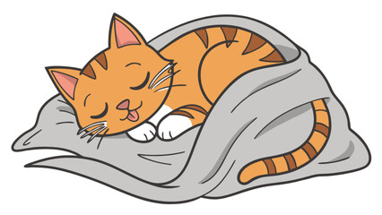 Cute sleeping orange tabby cat vector illustration cartoon pet animal blanket adorable drawing graphic design