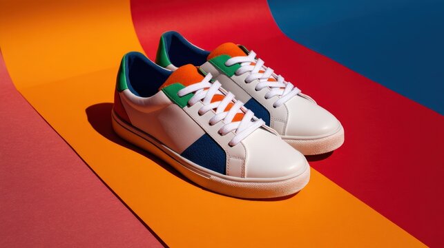 Colorful sneakers on a vibrant background