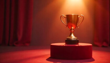Gold trophy on podium, representing victory and achievement, spotlights award ceremony concept, created with generative ai