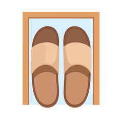 A pair of simple brown and beige open-toed slide slippers, top-down flat illustration.