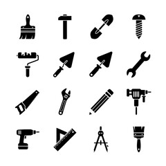 Obraz premium construction and repair tools icons set , Collection of construction and repair tools in black silhouette style