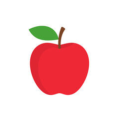 Vibrant red apple icon with a single green leaf and brown stem, depicted in a simple, flat design style.
