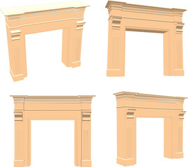 Vector sketch illustration of a fireplace design for heating a room in a classic, vintage, ethnic style