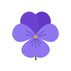 Stylized purple pansy flower illustration with five rounded petals and a yellow center.