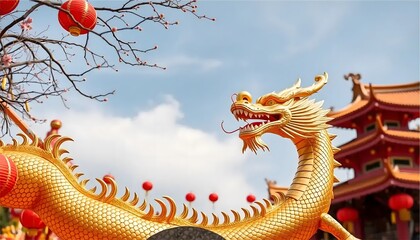 A vibrant street scene during the Year of the Dragon celebration with people of diverse backgrounds. Generative AI.