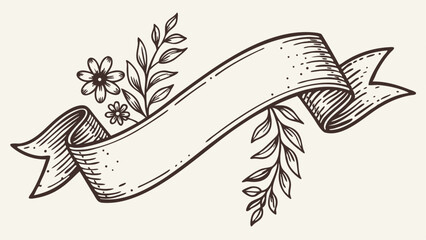 Floral banner hand drawn elegant decoration label flower leaves template vector