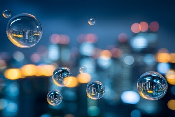 Floating Spheres Reflecting a Vibrant City Scape