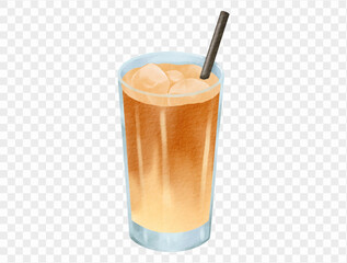 Iced milk tea drink in glass watercolor vector.