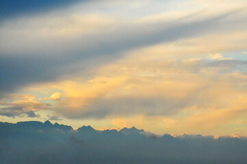 sun ray is go down and amazing dramatic orange cloud in sunset