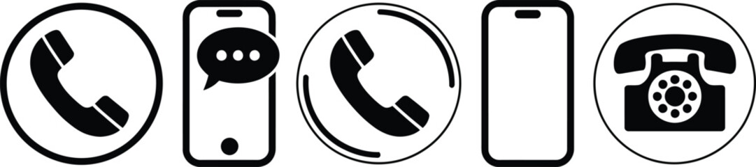 Diverse Telephone Icon Set on Transparent Background Communications Concept